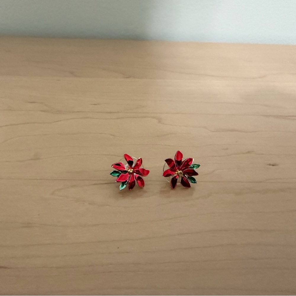Festive Red and Green Flower Earrings